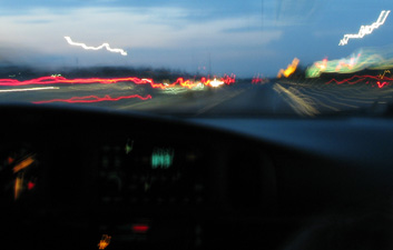 Driving with a blur of lights